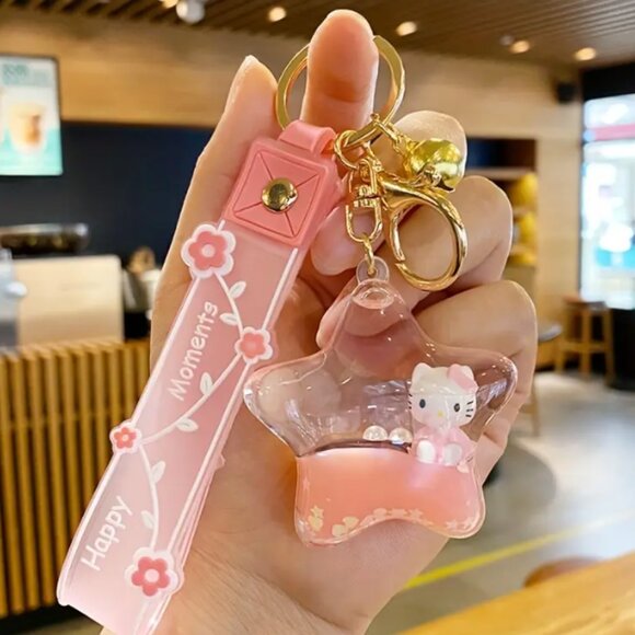 New Hello Kitty Pink Star Liquid Oil Keychain Bag Charm - Picture 4 of 4